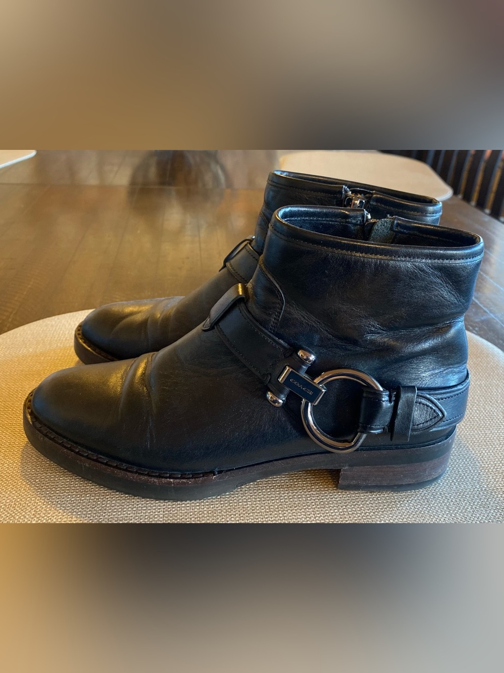 Women’s COACH Black Metal Harness Moto Ankle Boots 6